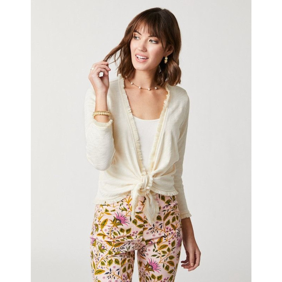 Spartina 449 Clara Convertible Cardigan Fringe Cream Wrap Women's Medium - Picture 10 of 10